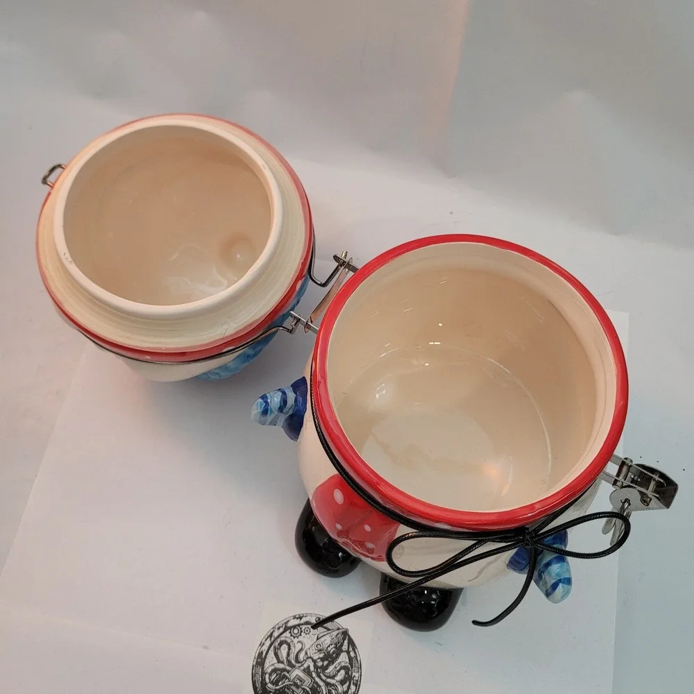 ConAgra Foods‎ Snowman Ceramic Cookie Jar Canister Blue Hat Red Scarf Hinge Lid